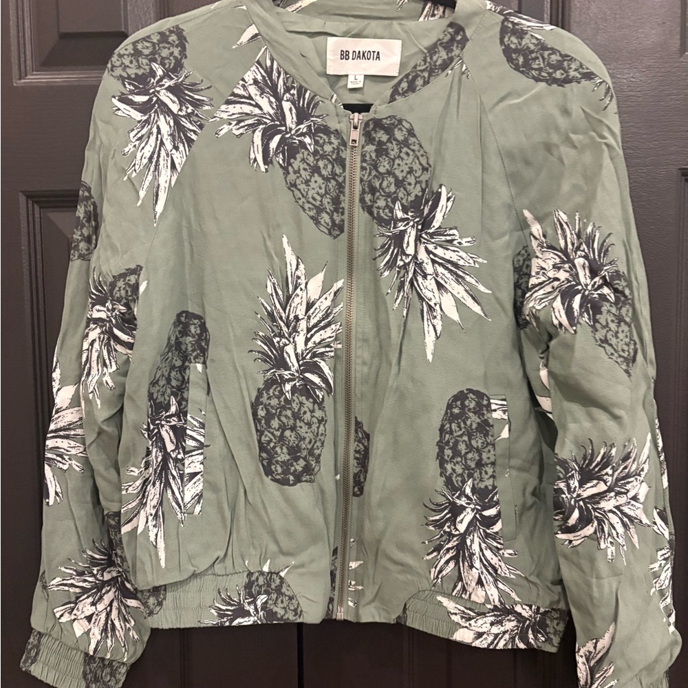 BB Dakota Olive Pineapple Print Bomber Jacket
